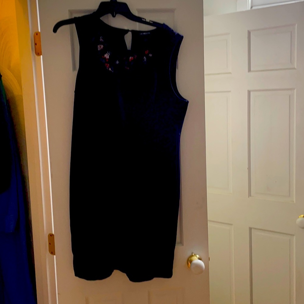 Black dress fancy beaded neck red n white